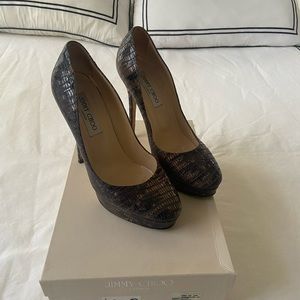 Jimmy Choo Lizard Embossed Anthracite Pumps